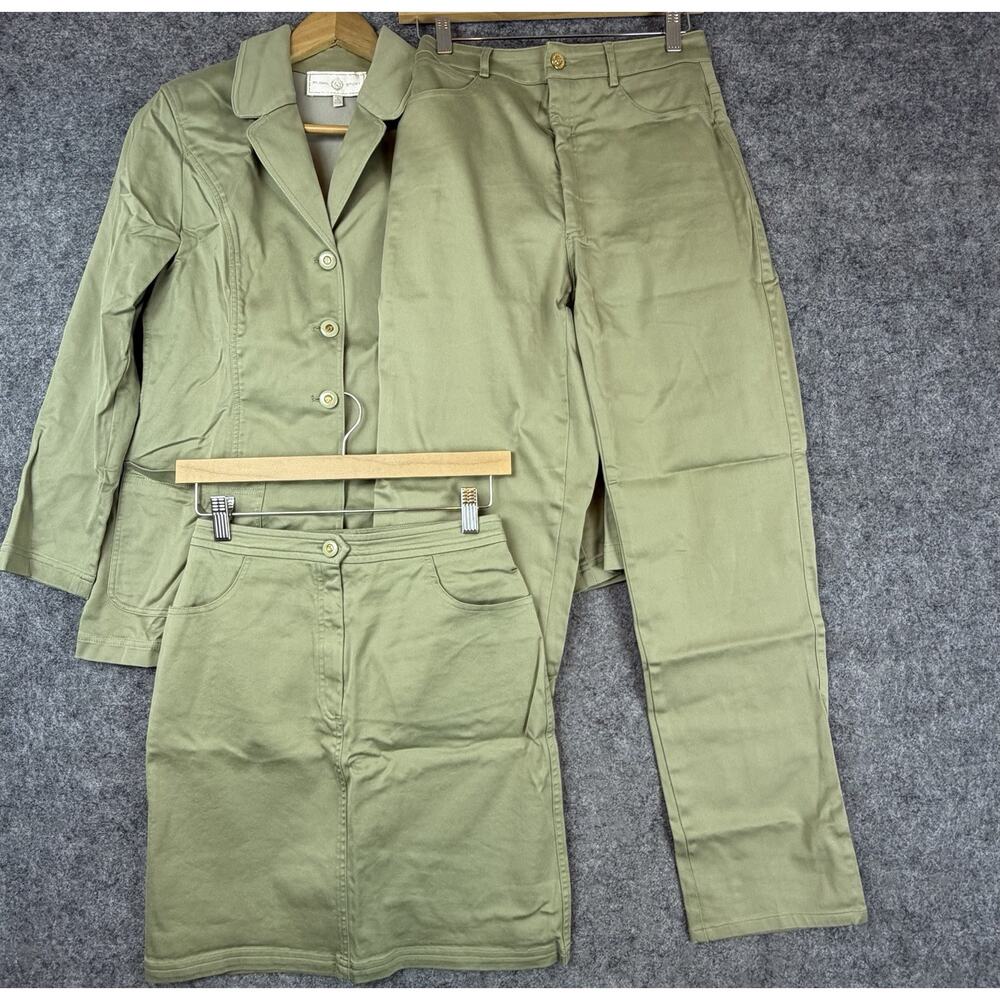 Vintage St John Sport 3 Piece Suit Skirt Pant Jacket Women 2/4/Small Retro Green